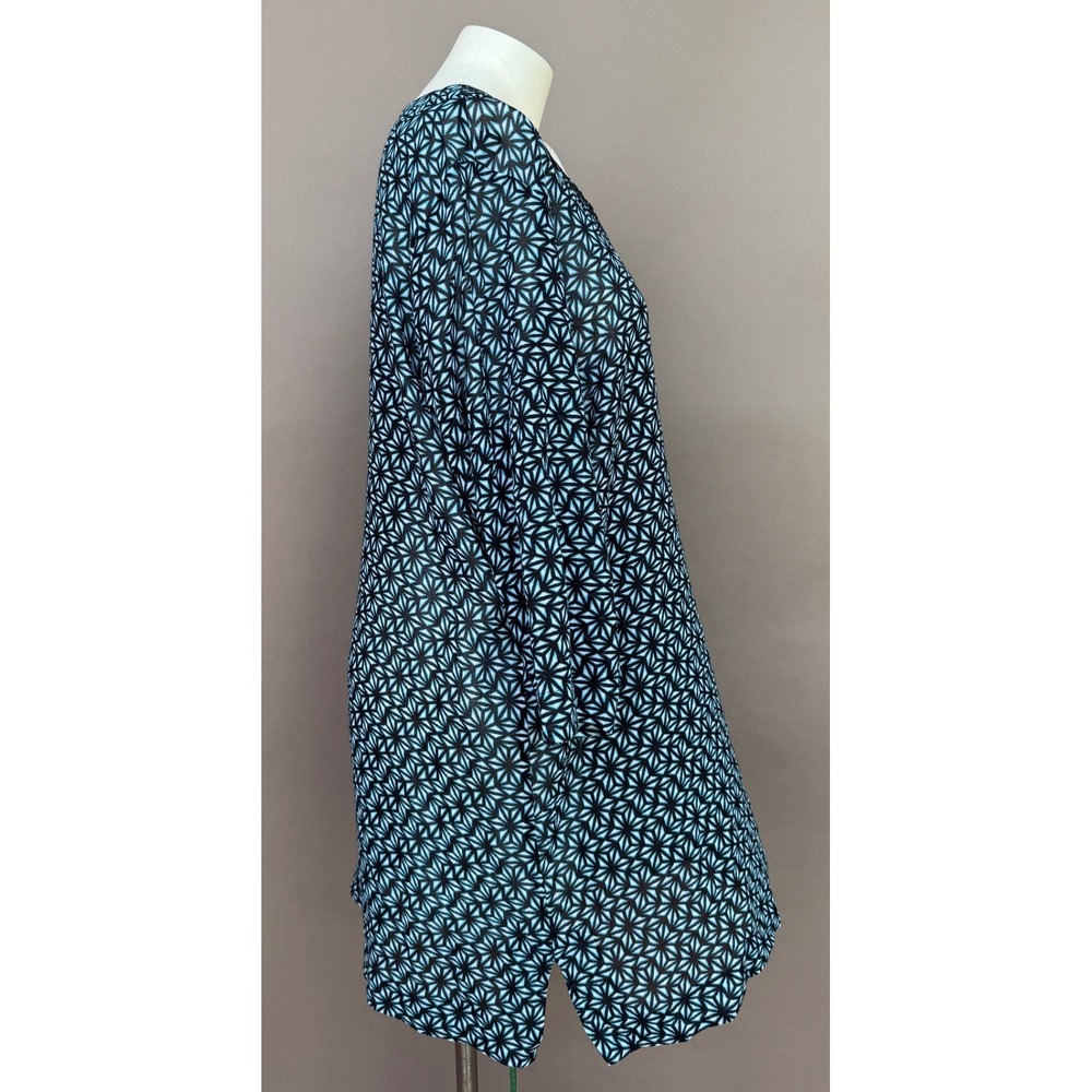 Lands End XL Blue Geometric Cotton V-Neck Kaftan Beach Cover Up Tunic Dress 18 - Picture 4 of 14